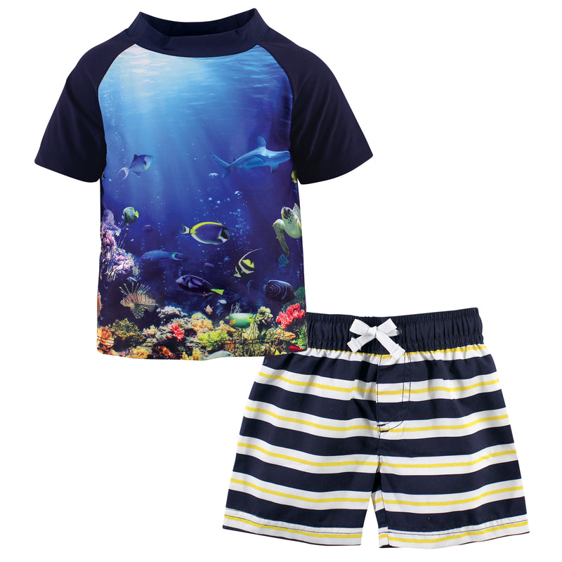 Hudson Baby Swim Rashguard Set, Boy Coral Reef