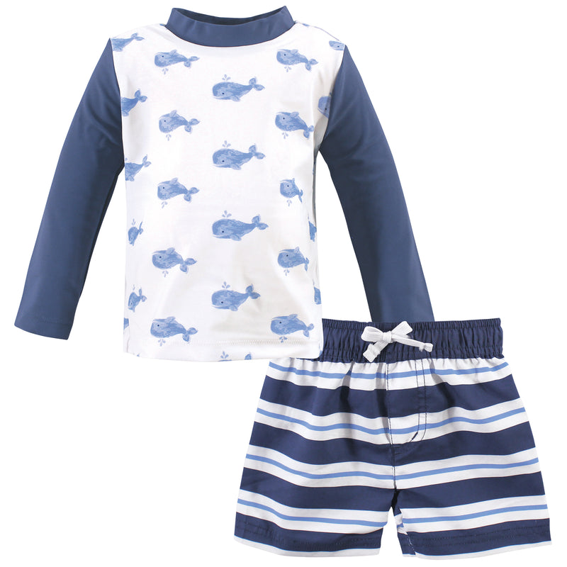 Hudson Baby Swim Rashguard Set, Blue Whale