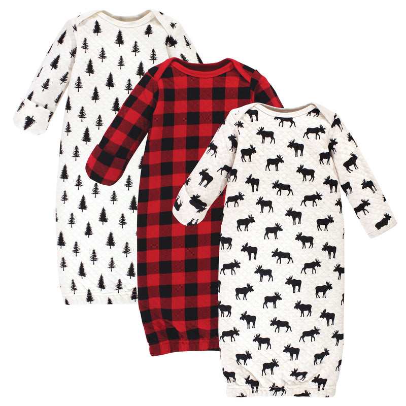 Hudson Baby Quilted Cotton Gowns 3pk, Moose