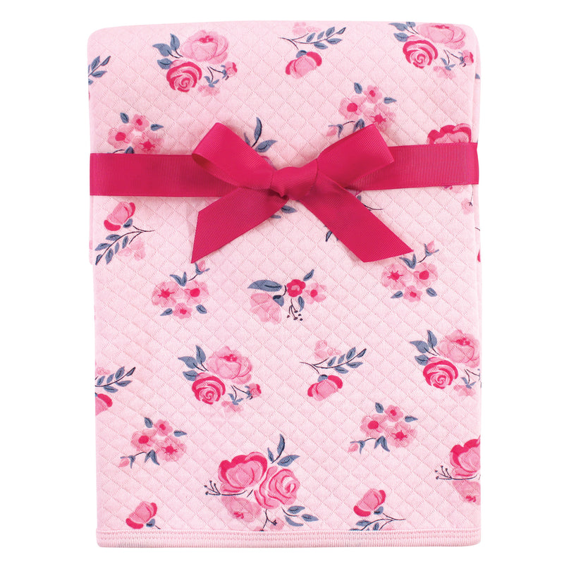 Hudson Baby Quilted Multi-Purpose Swaddle, Receiving, Stroller Blanket, Pink Navy Floral 1-Pack