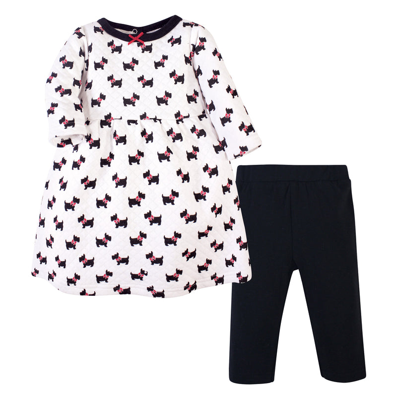 Hudson Baby Quilted Cotton Dress and Leggings, Scottie Dog