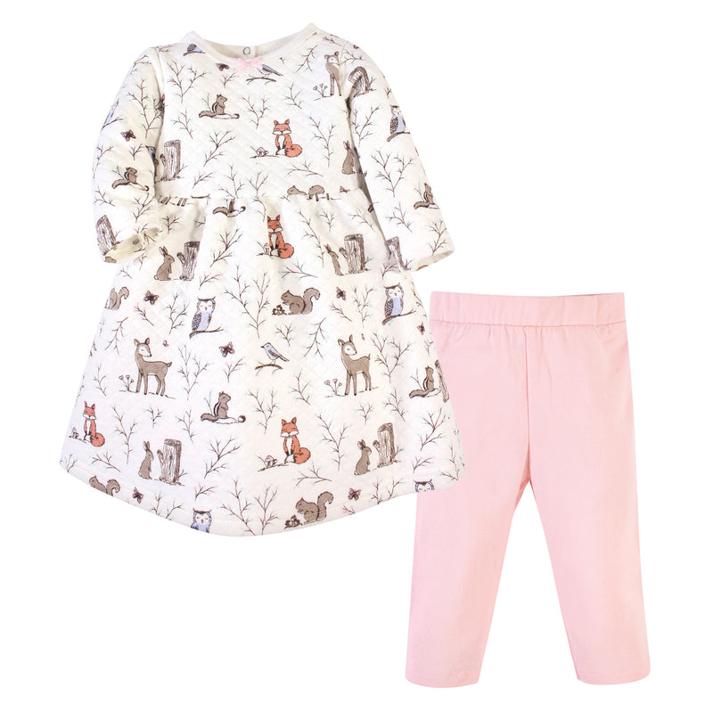 Hudson Baby Quilted Cotton Dress and Leggings, Enchanted Forest