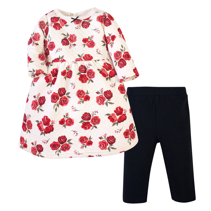 Hudson Baby Quilted Cotton Dress and Leggings, Red Rose
