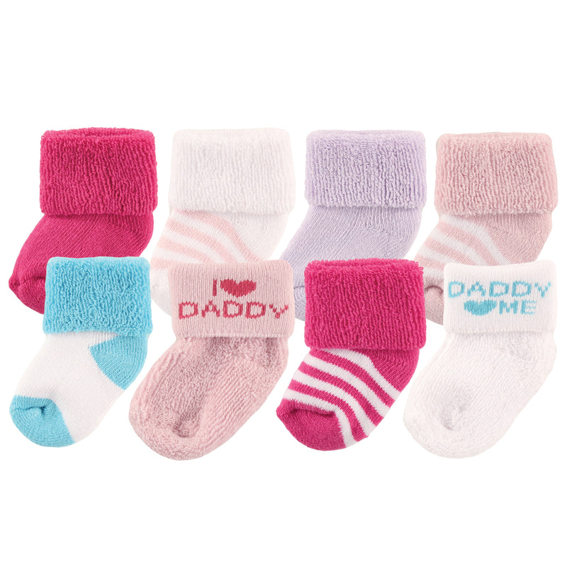 Luvable Friends Newborn and Baby Terry Socks, Pink Daddy