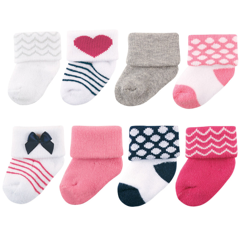 Luvable Friends Newborn and Baby Terry Socks, Bow