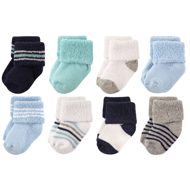 Luvable Friends Newborn and Baby Terry Socks, Mint Navy Stripes