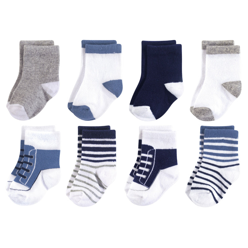 Luvable Friends Fun Essential Socks, Crew Blue Gray