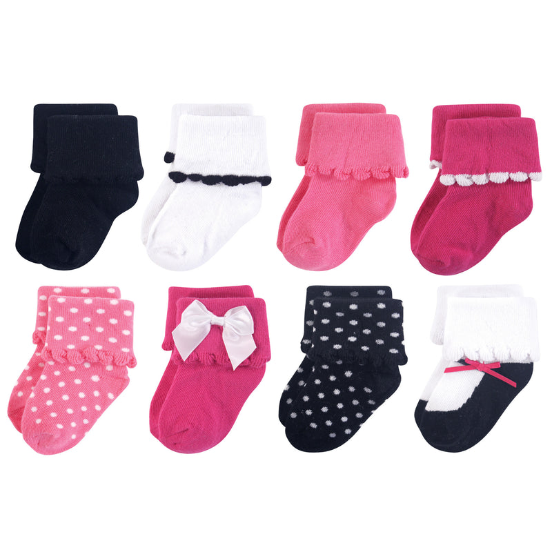 Luvable Friends Fun Essential Socks, Black Pink Bow