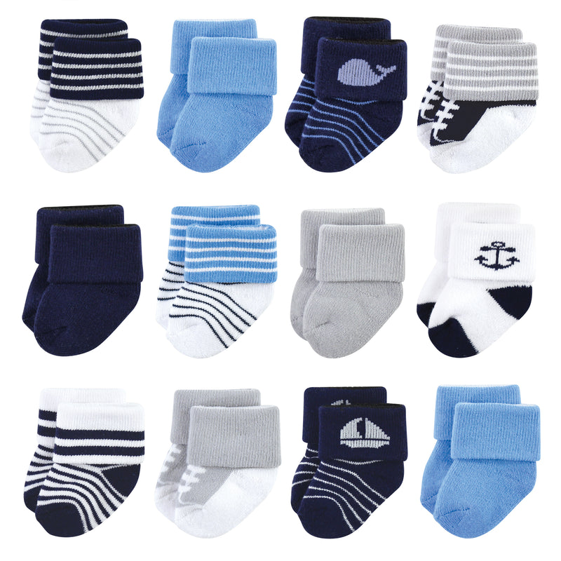 Luvable Friends Newborn and Baby Terry Socks, Whale 12-Pack