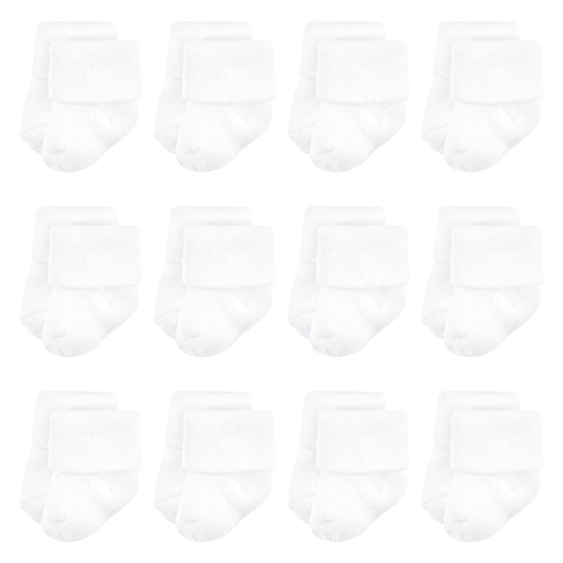 Luvable Friends Newborn and Baby Terry Socks, White 12-Pack