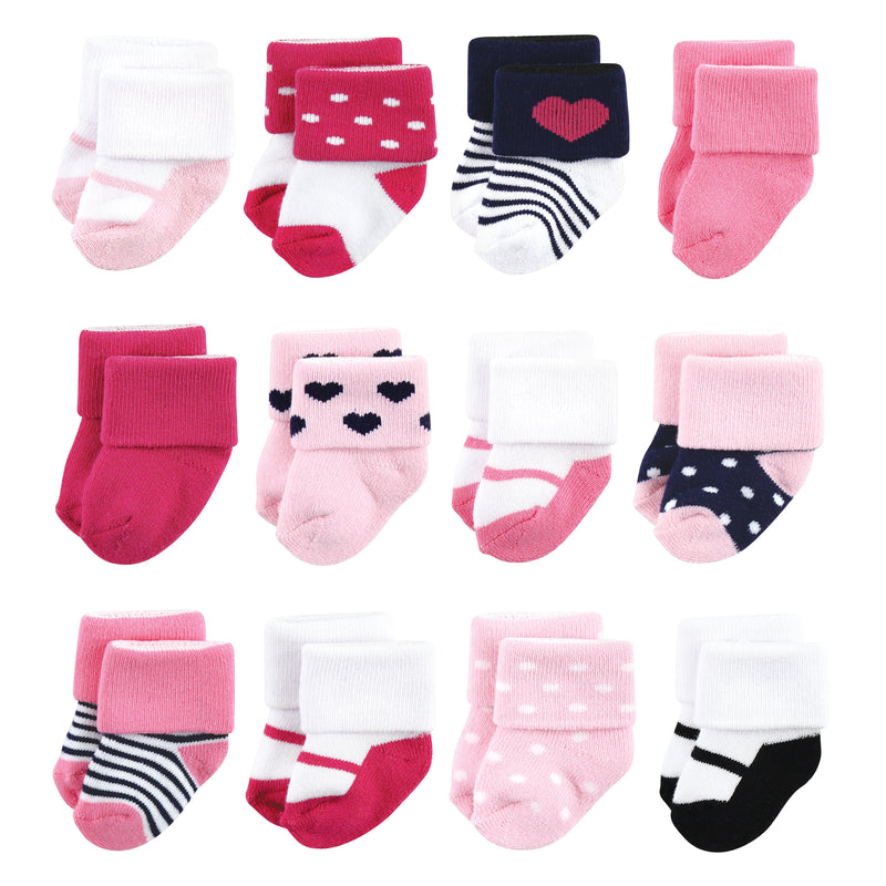 Luvable Friends Newborn and Baby Terry Socks, Navy Mary Janes