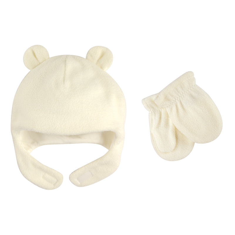 Luvable Friends Beary Cozy Hat and Mitten Set, Cream Baby