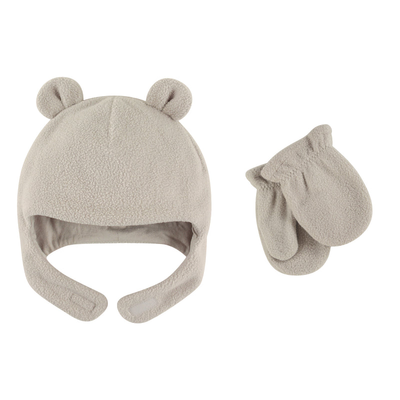 Luvable Friends Beary Cozy Hat and Mitten Set, Light Gray Toddler