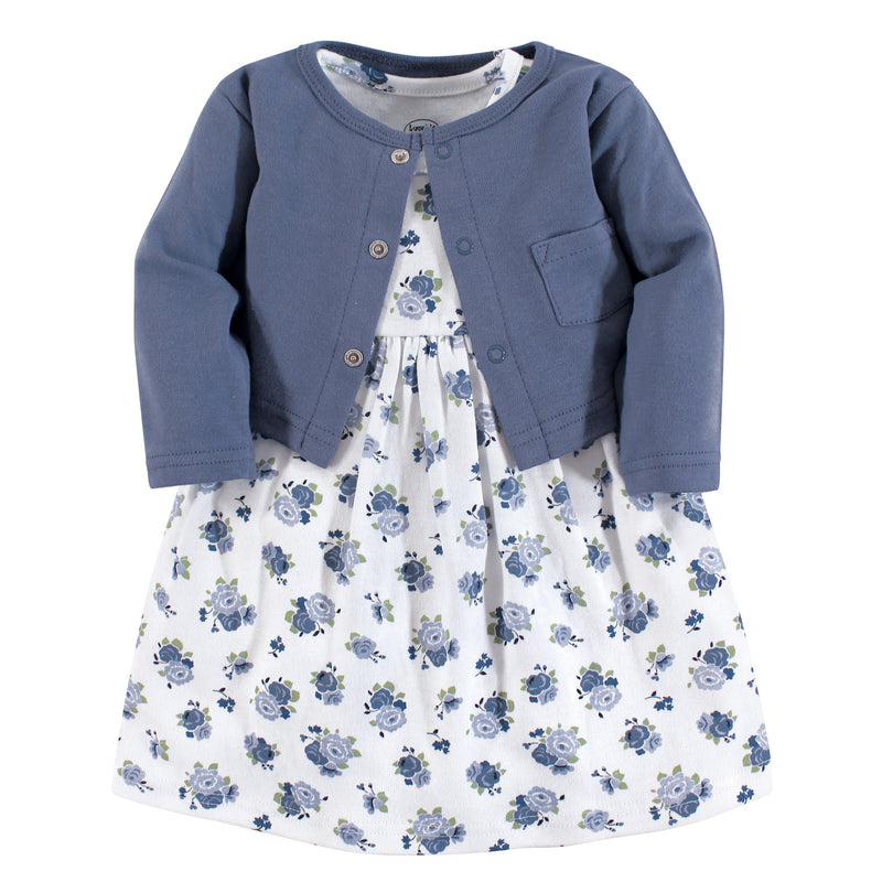 Luvable Friends Dress and Cardigan, Blue Floral