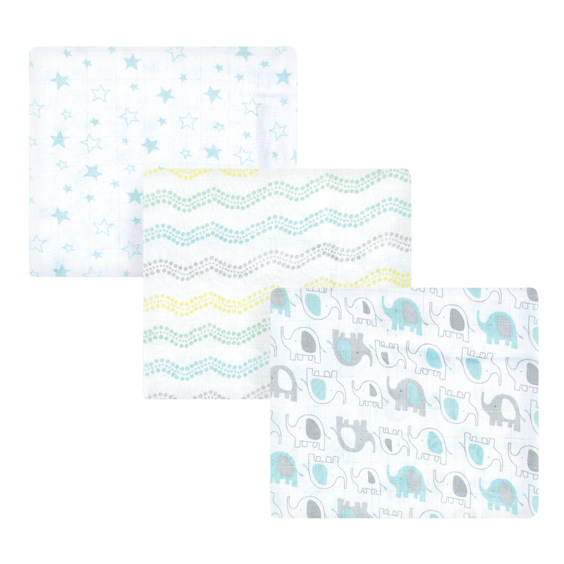 Luvable Friends Muslin Cotton Swaddle Blanket, Basic Mint Elephant