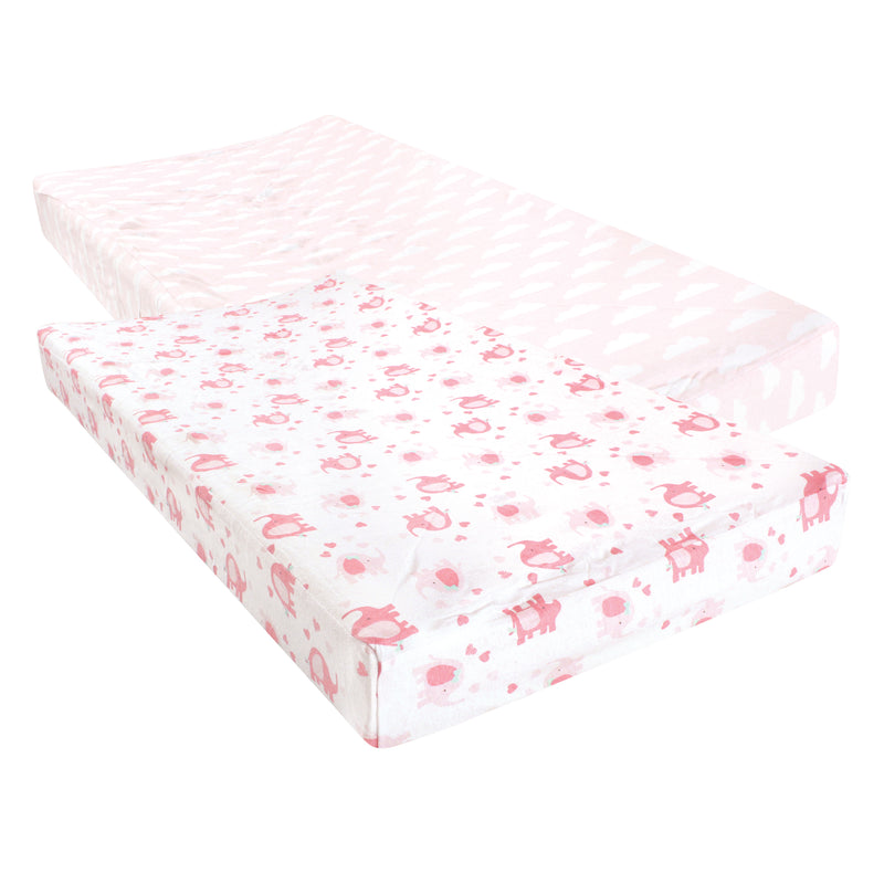 Luvable Friends Fitted Changing Pad Cover, Girl Basic Elephant