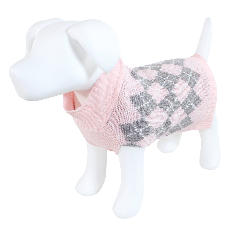 Luvable Friends Knit Pet Sweater, Pink Argyle
