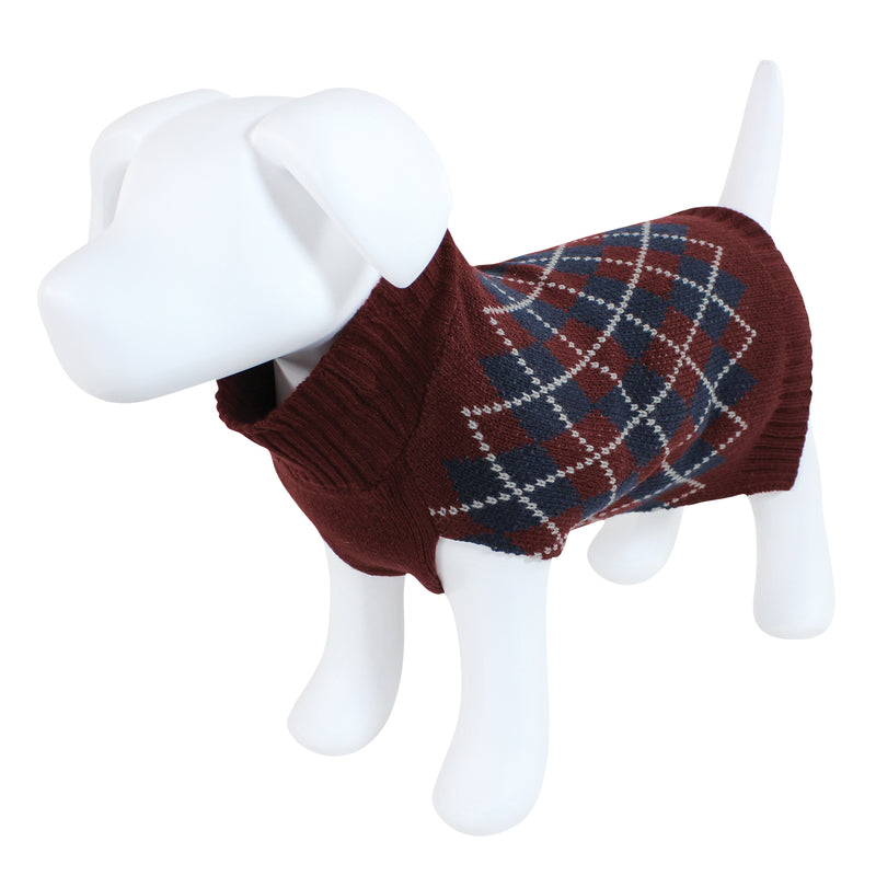 Luvable Friends Knit Pet Sweater, Burgundy Argyle