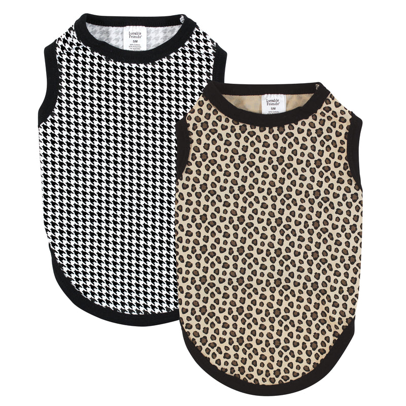 Luvable Friends Pet Dog and Cats Cotton T-Shirts 2pk, Leopard Houndstooth