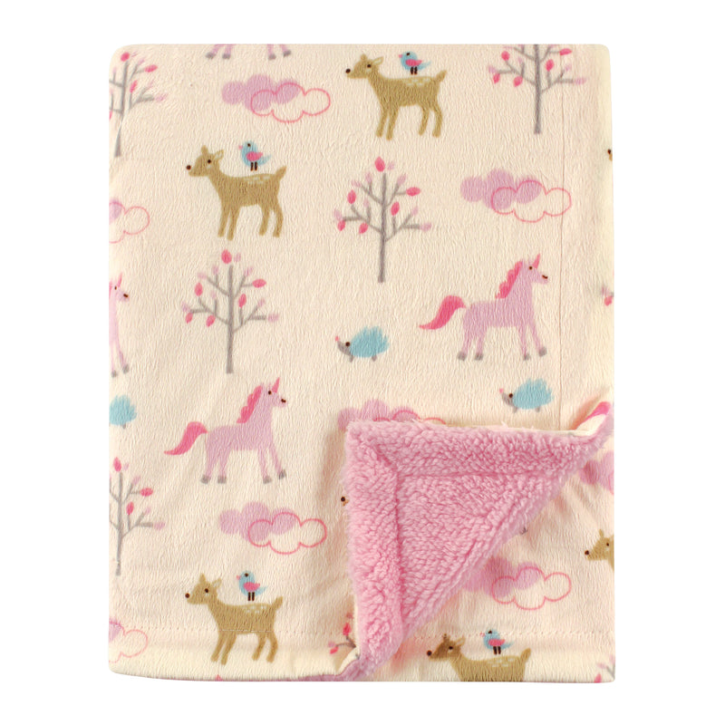 Luvable Friends Plush Blanket with Sherpa Back, Magical Forest