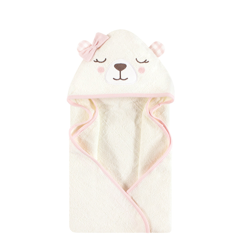 Hudson Baby Cotton Animal Face Hooded Towel, Gingham Bear Girl