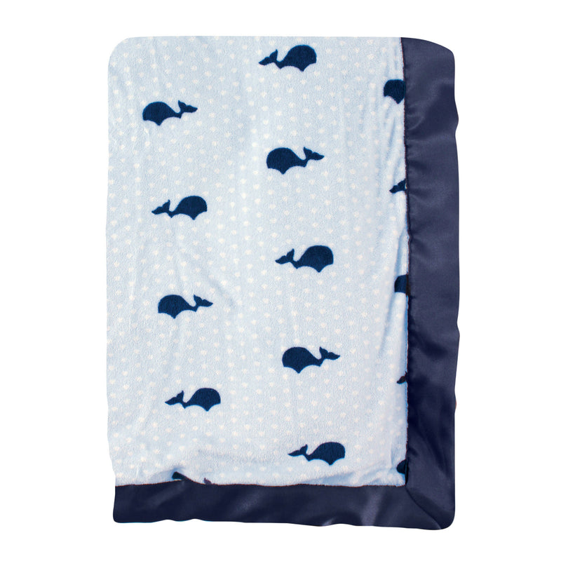 Hudson Baby Plush Blanket with Satin Binding, Whale