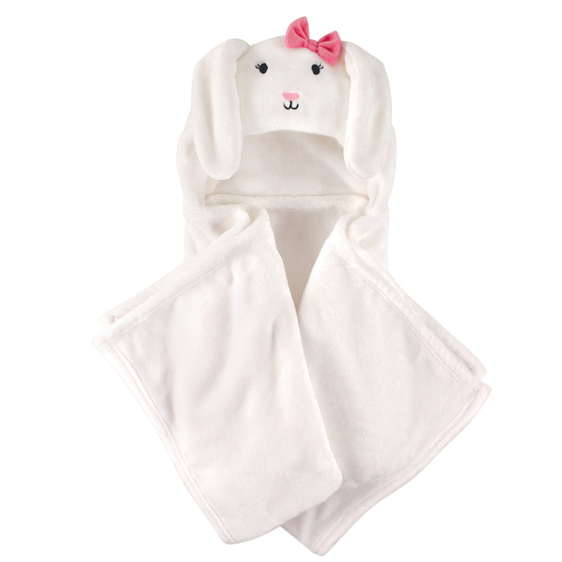 Hudson Baby Hooded Animal Face Plush Blanket, Bunny