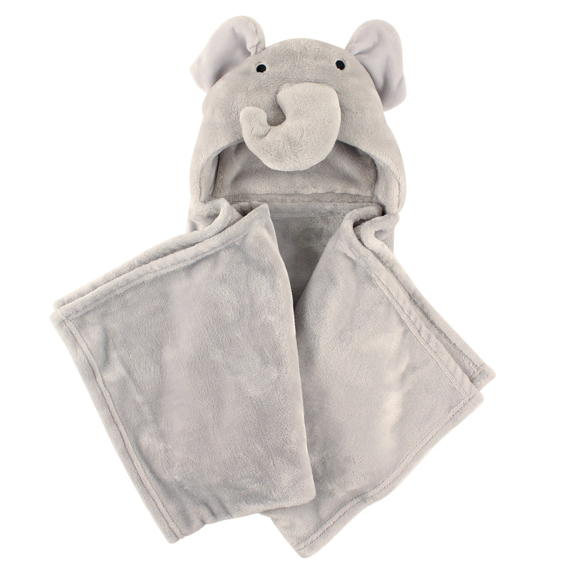 Hudson Baby Hooded Animal Face Plush Blanket, Elephant
