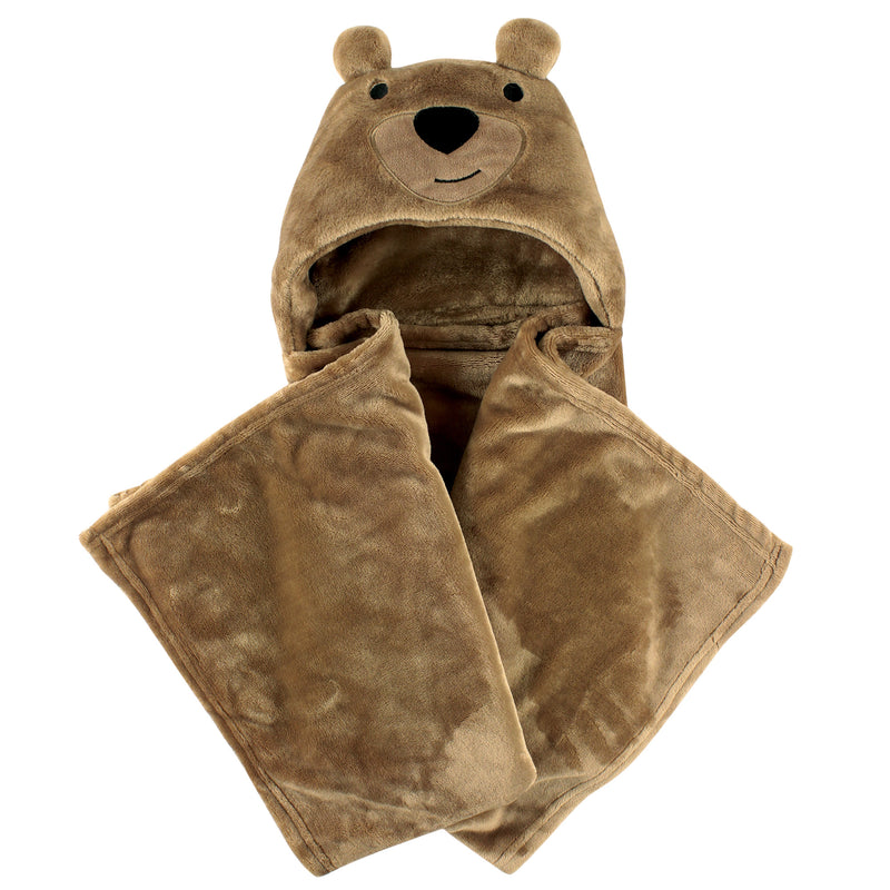 Hudson Baby Hooded Animal Face Plush Blanket, Bear