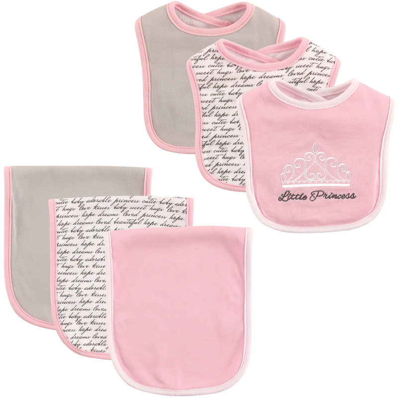 Hudson Baby Cotton Bib and Burp Cloth Set, Princess