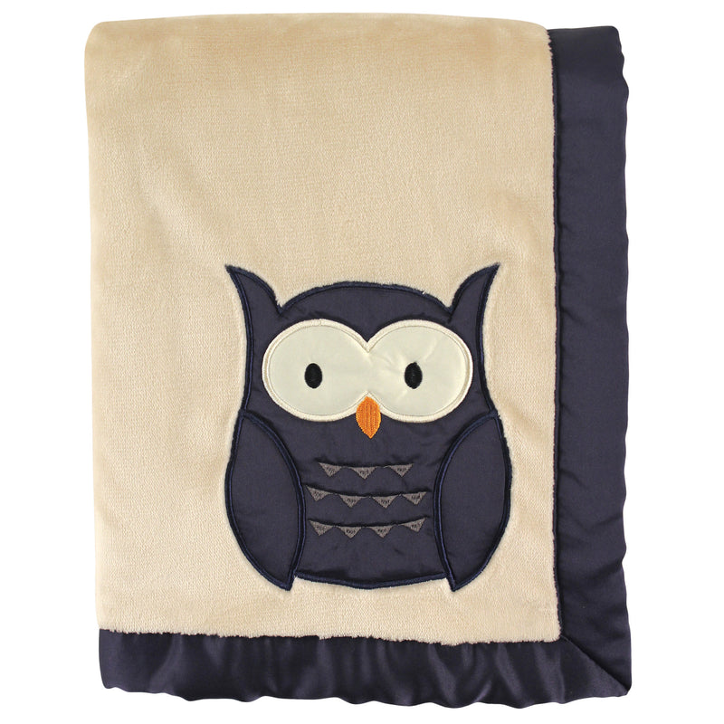 Hudson Baby Plush Blanket with Satin Binding, Owl