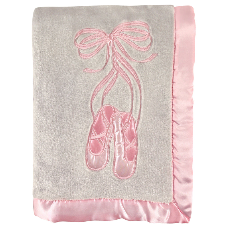 Hudson Baby Plush Blanket with Satin Binding, Ballet