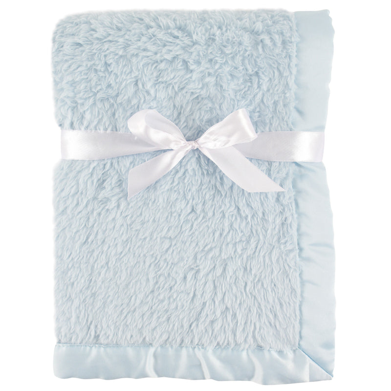 Hudson Baby Sherpa Plush Blanket with Satin Binding, Powder Blue