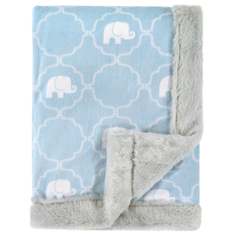 Hudson Baby Plush Blanket with Furry Binding and Back, Elephant
