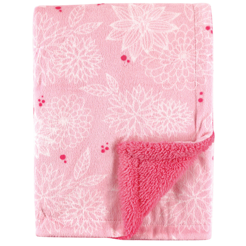 Hudson Baby Plush Blanket with Sherpa Back, Floral