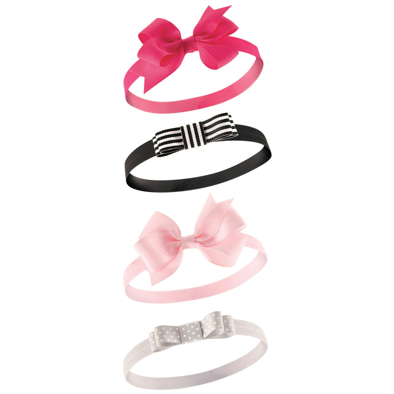Hudson Baby Cotton and Synthetic Headbands, Black Pink Bow