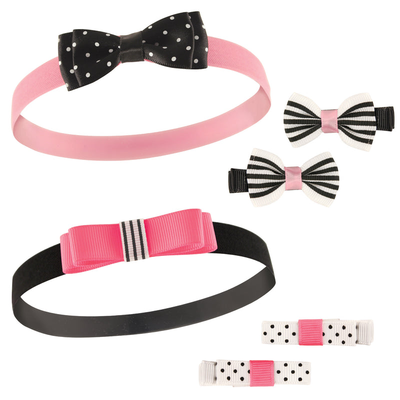 Hudson Baby Cotton and Synthetic Headbands, Black Pink