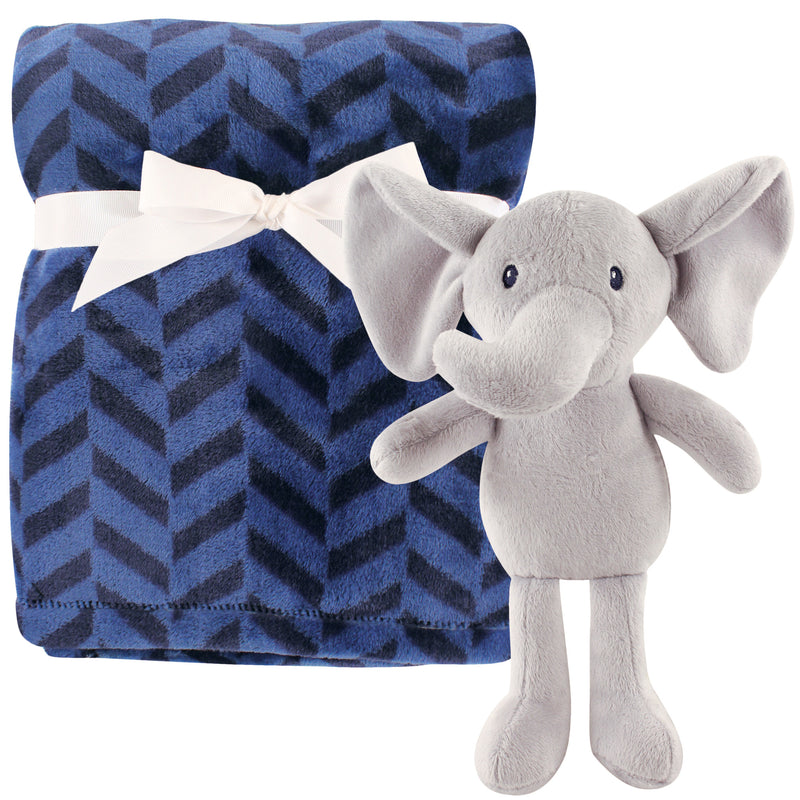 Hudson Baby Plush Blanket with Toy, Boy Elephant