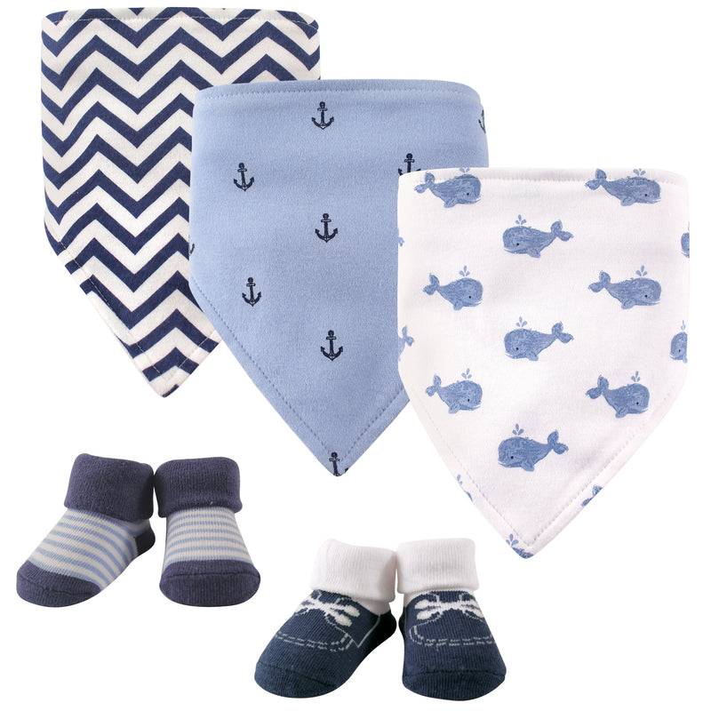 Hudson Baby Cotton Bib and Sock Set, Whale