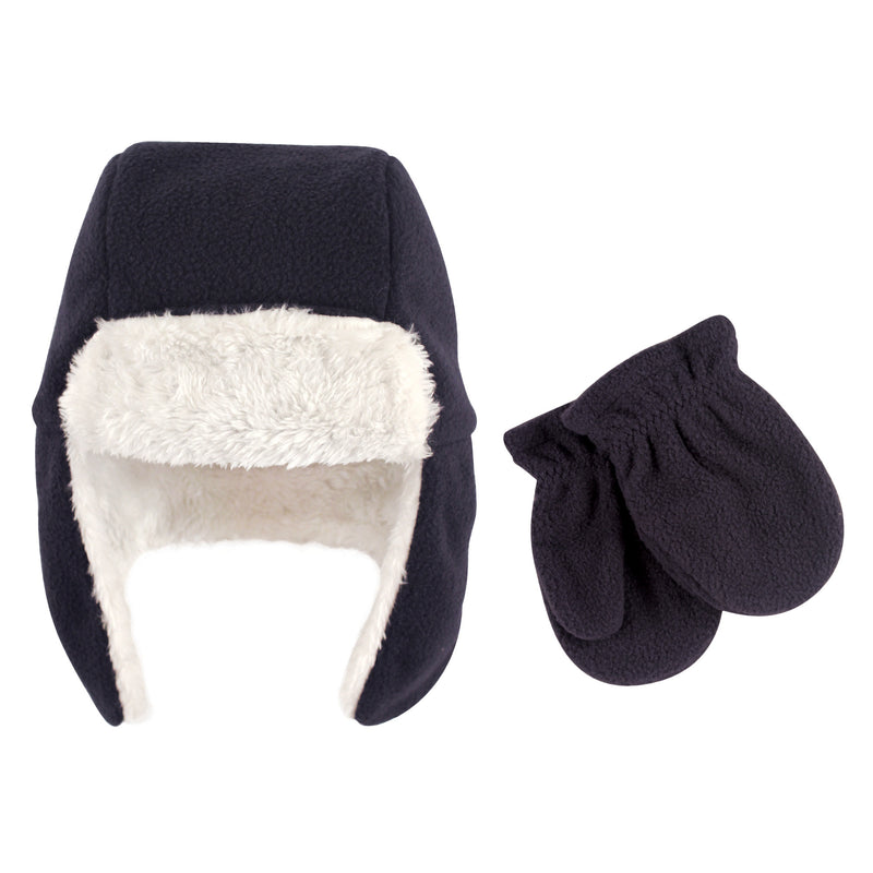 Hudson Baby Fleece Trapper Hat and Mitten Set, Navy Baby