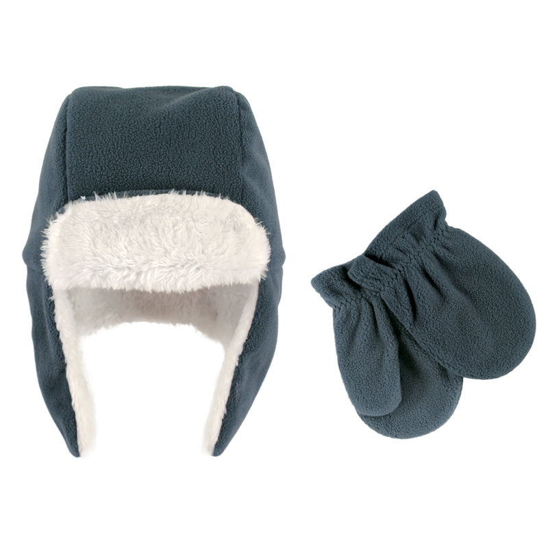 Hudson Baby Fleece Trapper Hat and Mitten Set, Coronet Blue Toddler