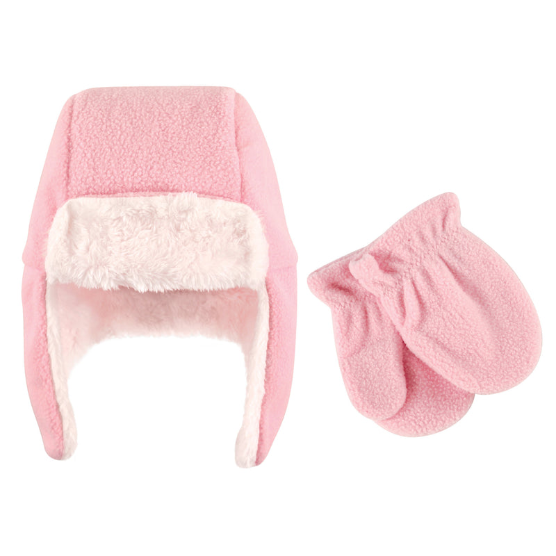 Hudson Baby Fleece Trapper Hat and Mitten Set, Light Pink Baby