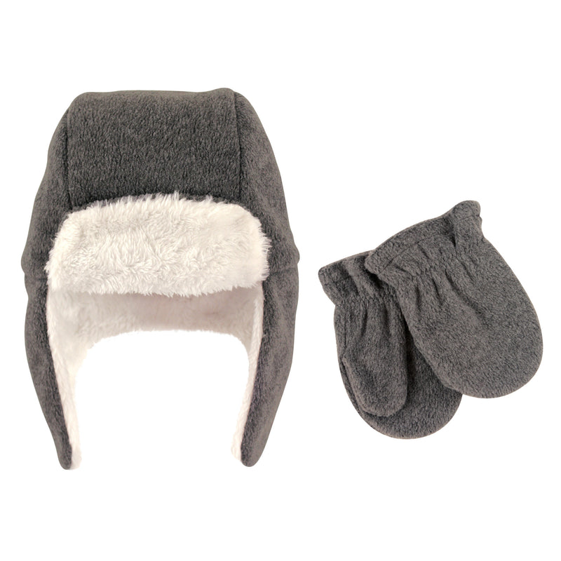 Hudson Baby Fleece Trapper Hat and Mitten Set, Heather Charcoal Baby
