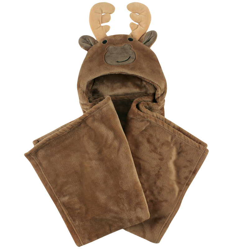 Hudson Baby Hooded Animal Face Plush Blanket, Moose