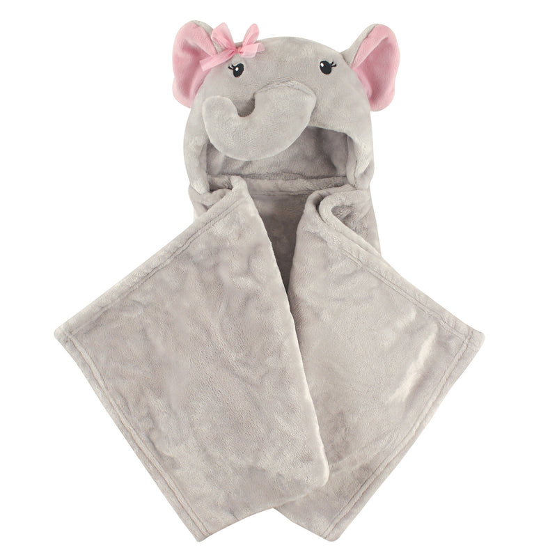 Hudson Baby Hooded Animal Face Plush Blanket, Pretty Elephant