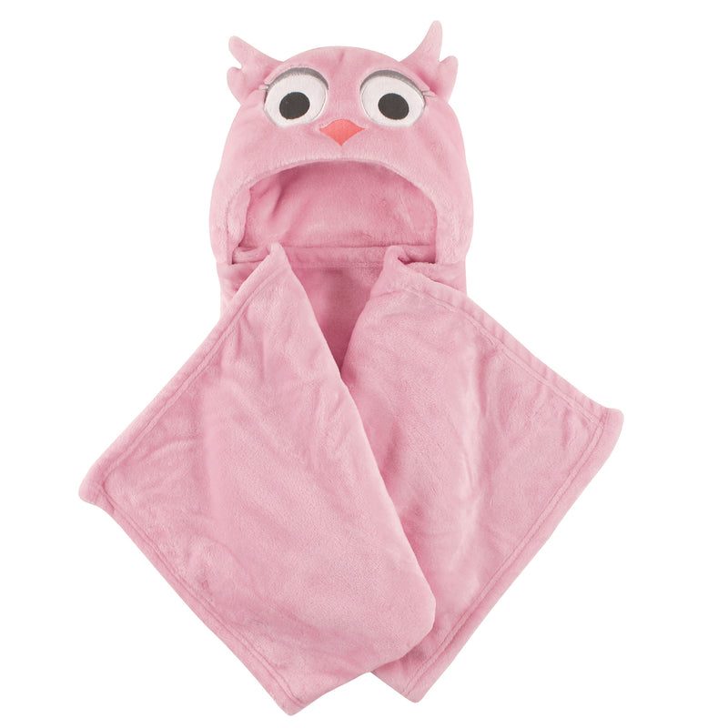 Hudson Baby Hooded Animal Face Plush Blanket, Pink Owl