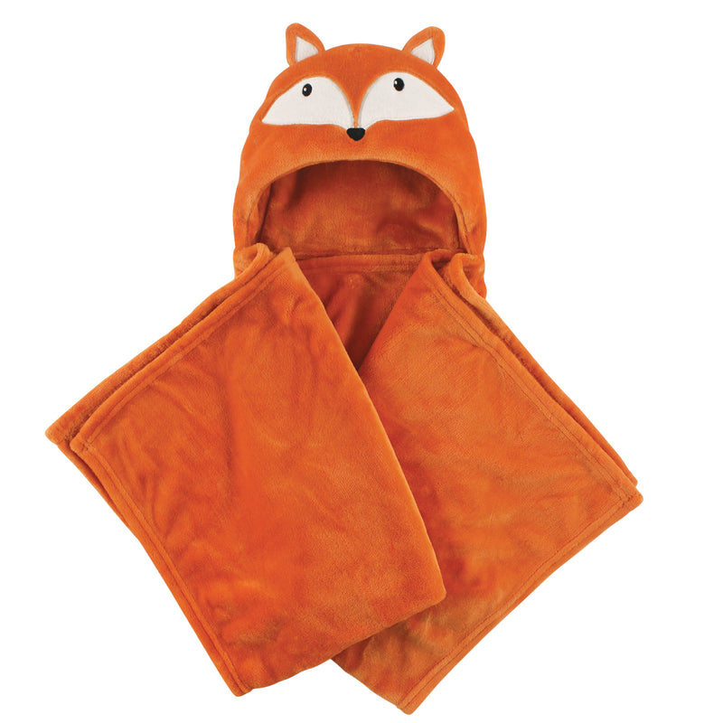 Hudson Baby Hooded Animal Face Plush Blanket, Orange Fox