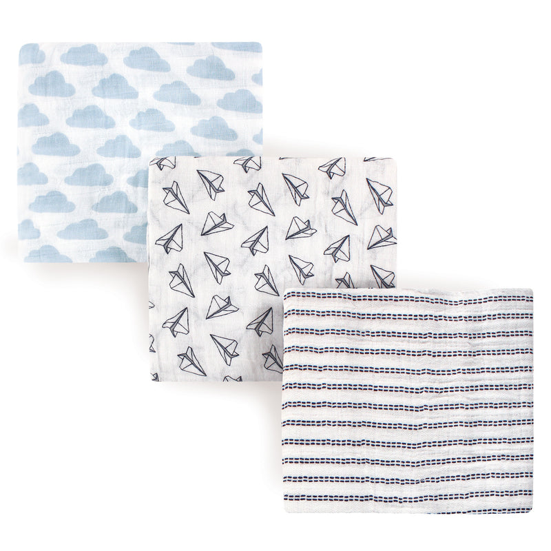 Hudson Baby Cotton Muslin Swaddle Blankets, Paper Airplane
