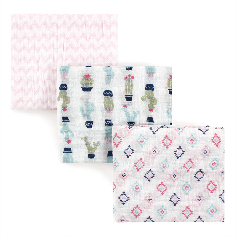 Hudson Baby Cotton Muslin Swaddle Blankets, Girl Cactus