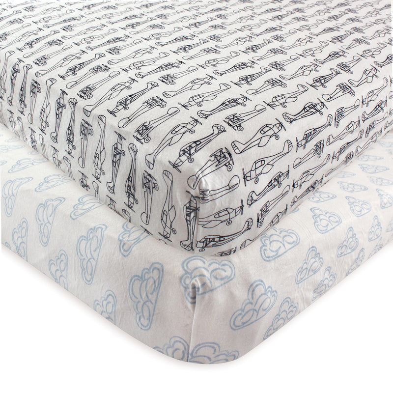 Hudson Baby Cotton Fitted Crib Sheet, Airplane